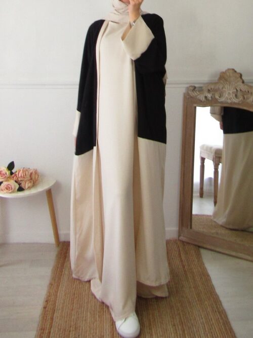 Ensemble robe avec gilet - Blanc cassé/Noir