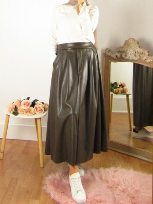 Jupe simili cuir - Vert kaki
