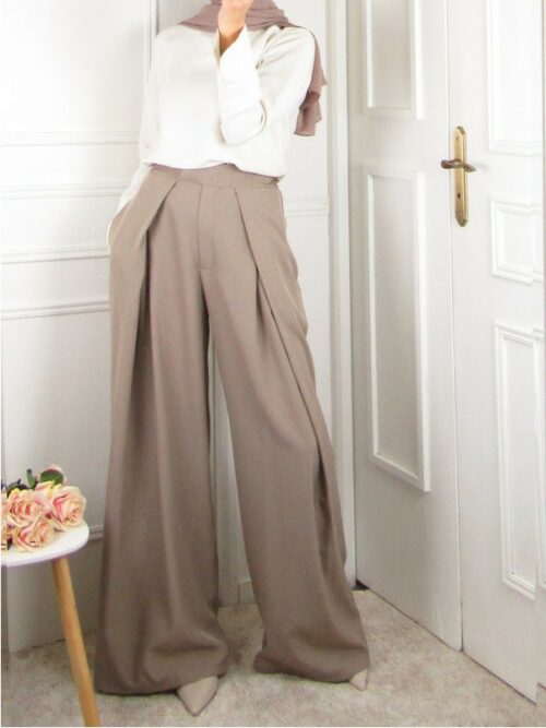 Pantalon élégance taille haute - Taupe