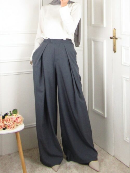 Pantalon élégance taille haute - Gris
