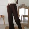 Pantalon taille haute - Marron