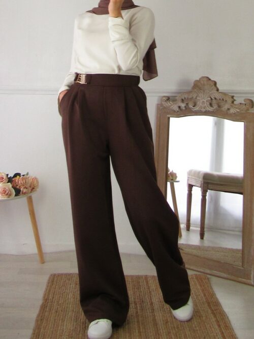 Pantalon taille haute - Marron