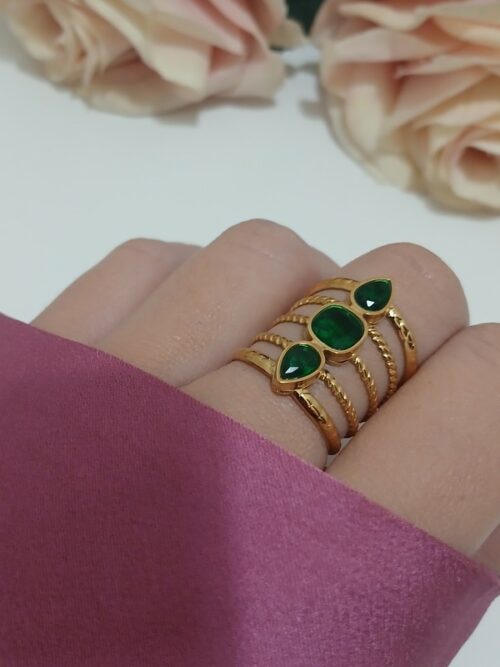 Bague Inaya - Doré/Vert émeraude