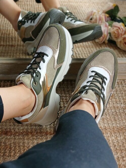 Baskets femme - Vert kaki/Taupe