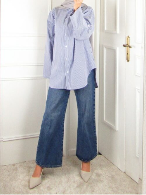 Chemise rayée oversize - Bleu marine