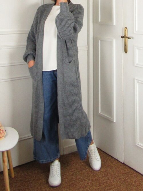 Gilet long en maille - Gris souris