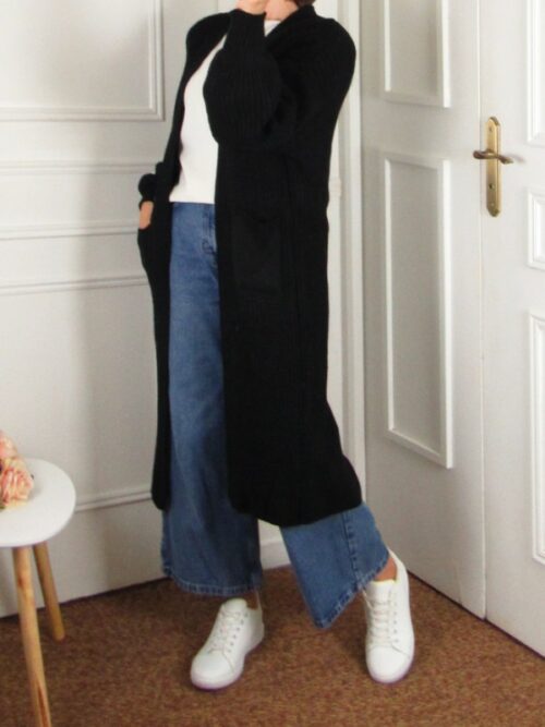 Gilet long en maille - Noir