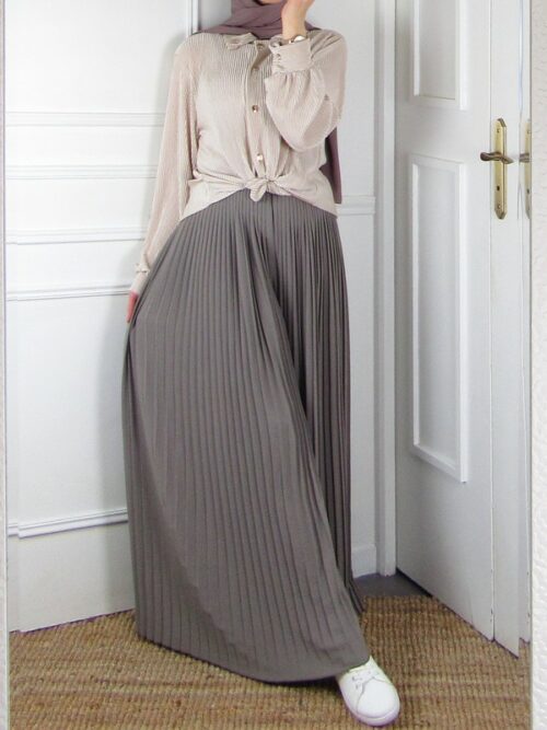 Pantalon large plissé - Taupe