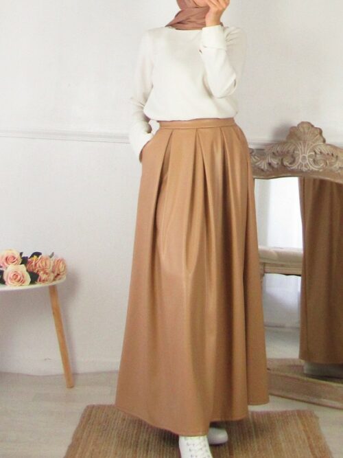 Jupe simili cuir - Camel