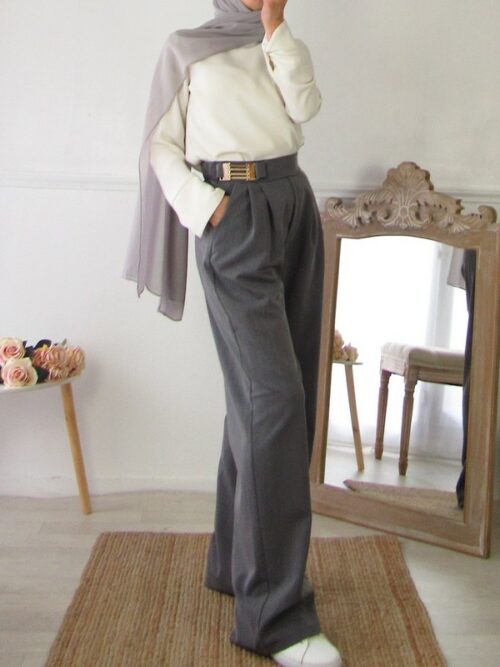 Pantalon taille haute - Gris