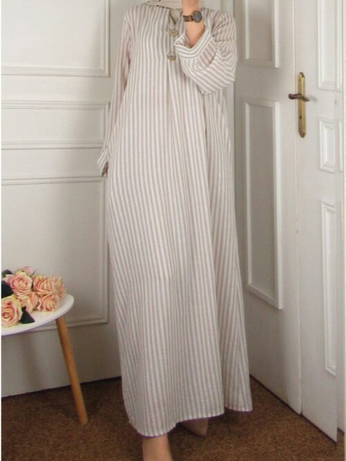 Robe à rayures - Beige/blanc