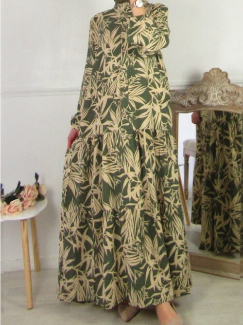 Robe Lya - Vert kaki/Beige