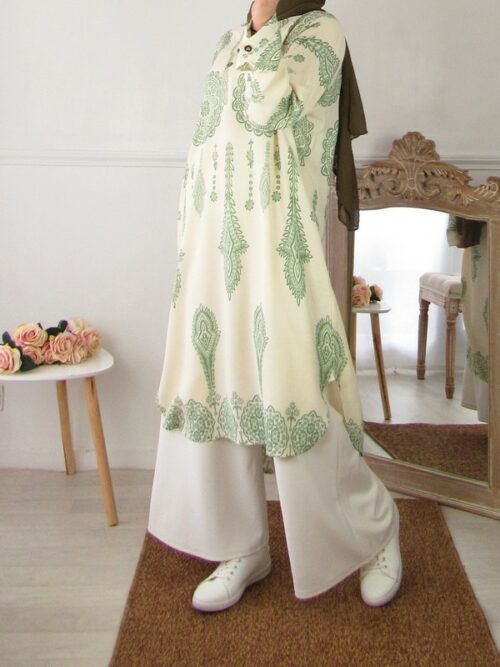 Tunique à imprimé - Blanc cassé/Vert