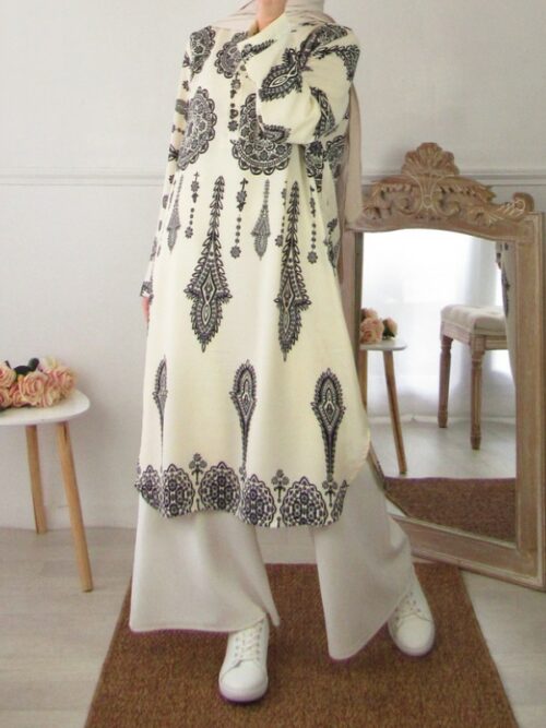 Tunique à imprimé - Bleu marine/Blanc cassé