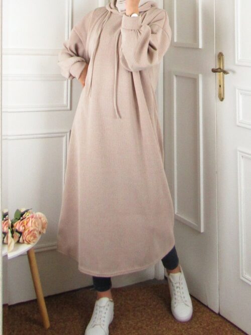 Robe tunique longue à capuche - Beige