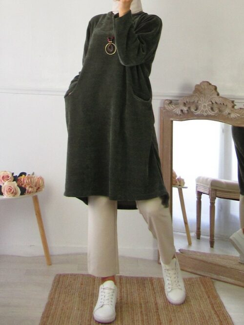 Tunique en velours - Vert kaki