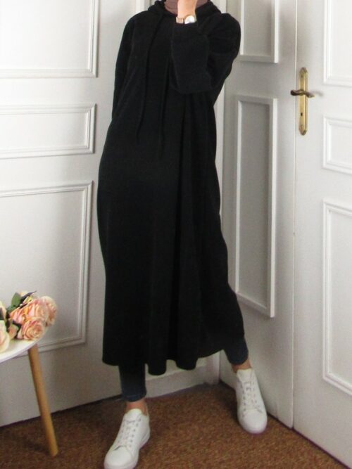 Robe tunique longue à capuche - Noir