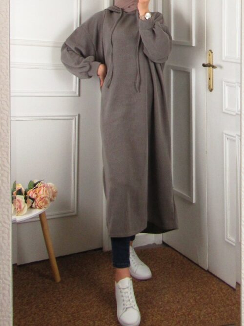 Robe tunique longue à capuche - Taupe